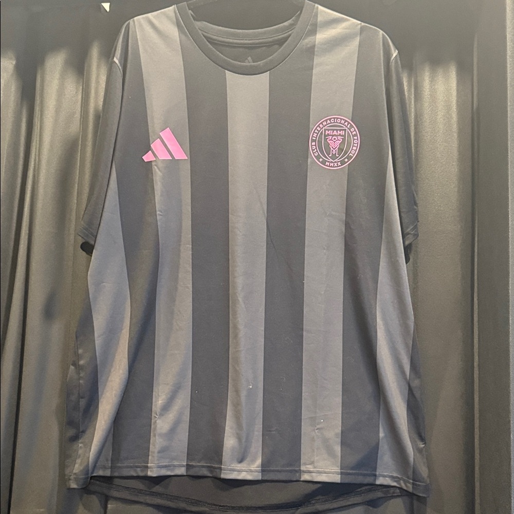 Adidas Black and Pink Striped Jersey